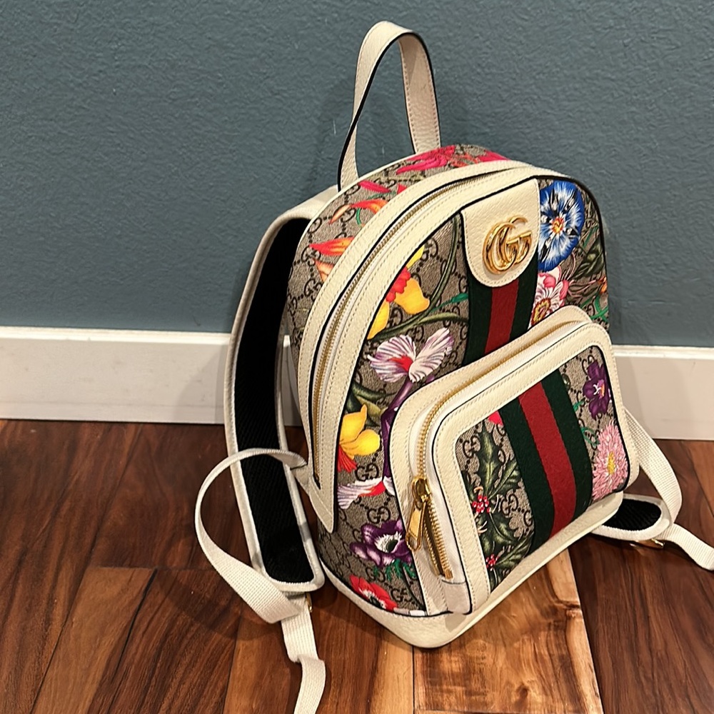 GUCCI 547965 Ophidia Flora Gg Supreme Canvas Backpack in GG Supreme Canvas - Picture 3 of 16